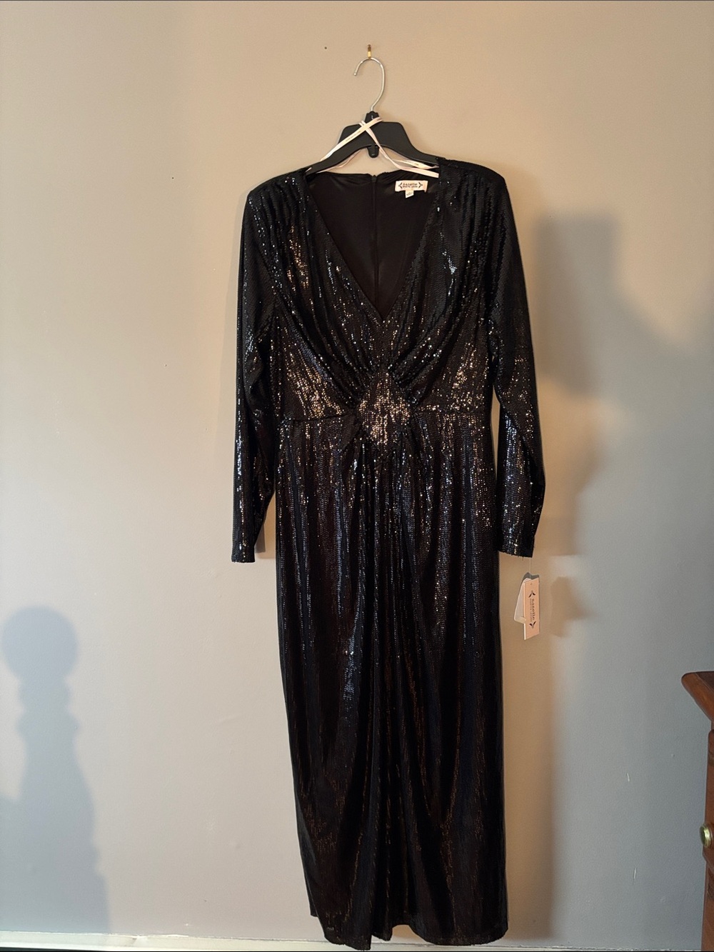 Black Sequin Long Sleeve Gown